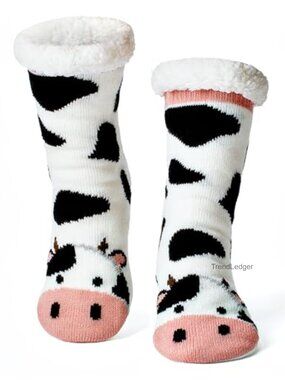 Fuzzy Sherpa Lined Slipper Socks with Grips Cozy Indoor